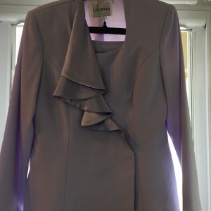 Two piece lavender suit.
